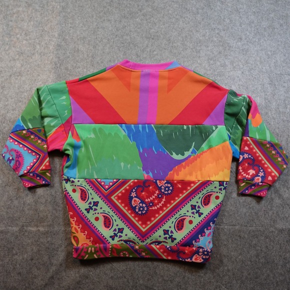 Farm Rio Sweater Womens Extra Small Multicolor Pink Blue Sweatshirt Patchwork - Picture 7 of 11